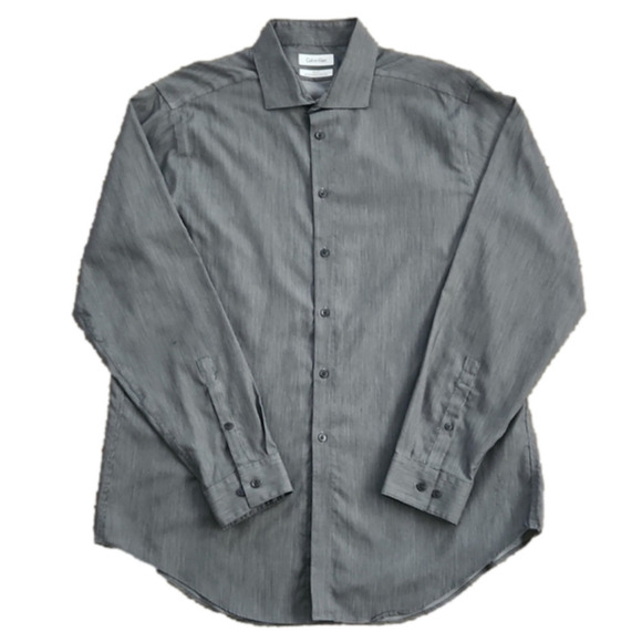 CALVIN Klein Non-Iron Gray Button-Up Dress Shirt - Picture 1 of 8